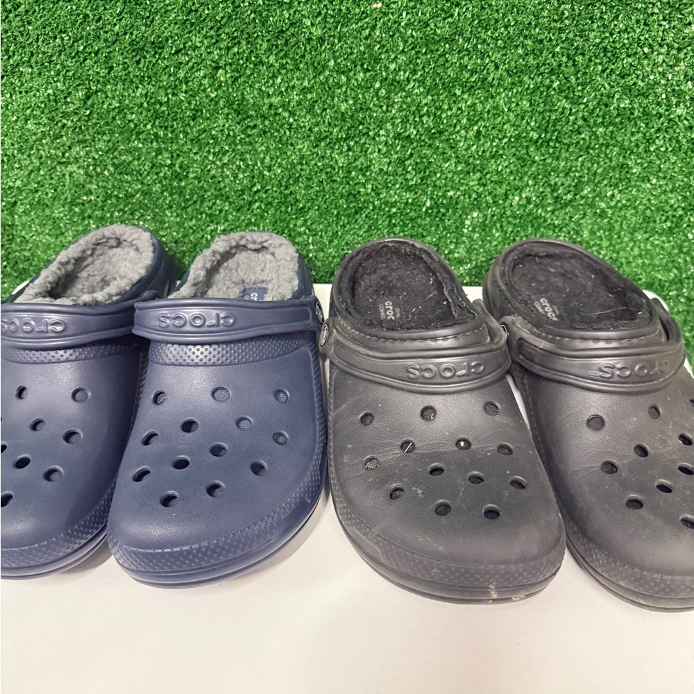 Crocs NEW Navy And Black Fuzzy Slip Ons